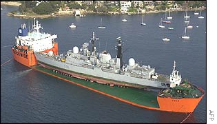 HMS Nottingham on Heavylift Vessel MV Swan - Sydney